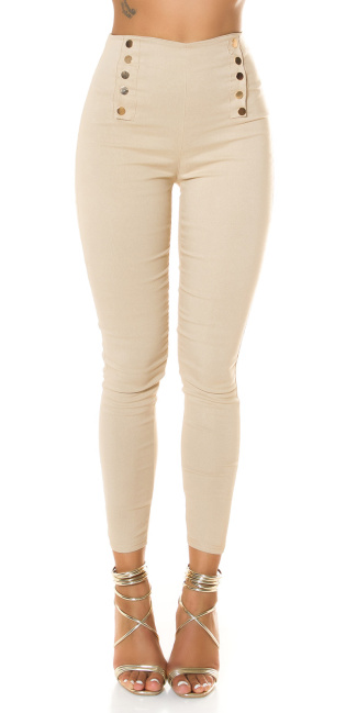 high-waist trousers with press studs Beige